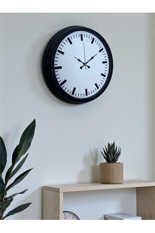 Black & White Baseline 40 Cm Metal Duvar Saati Siyah