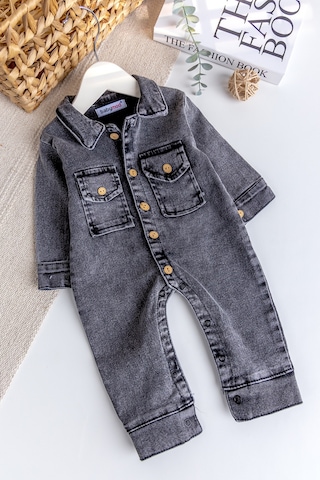 Esnek Erkek Bebek Kot Tulum 100% Cotton Füme