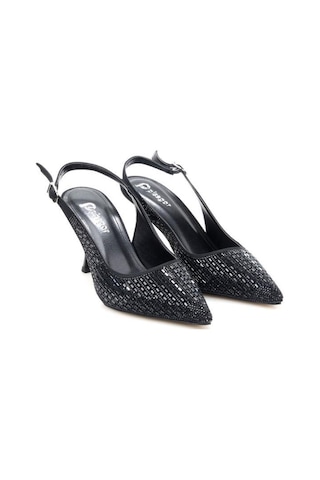 Pisagor Ps-31971 8 Cm Topuklu Kadın Taşlı Arkası Açık Stiletto Abiye Ayakkabı siyah