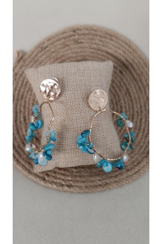 Hdmarketim Otantik Doğal Turkuaz Taş Halka Sallantılı Küpe Çok Renkli