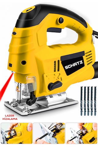 Schatz 800 W Lazerli Devir Ayarlı Dekupaj Testere Makinesi Sarı + 5 Adet Testere Ucu
