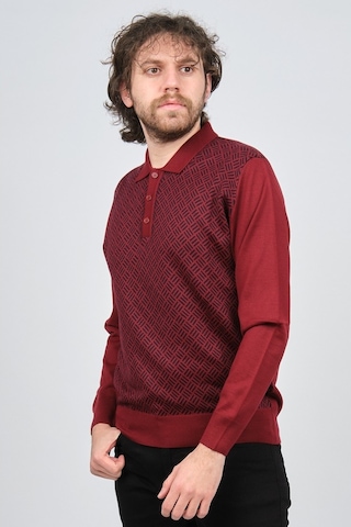 Pave Erkek Polo Yaka Desenli Yün Kazak 4537134 Bordo Bordo