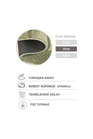Oval Mabel Yeşil Yumuşak Tuşeli Halı 10 Farklı Renk Seçeneği Kaymaz Taban Yıkanabilir Modern