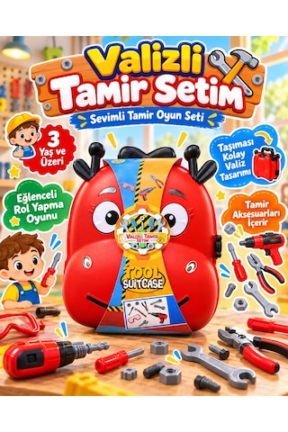 Oyuncak Çekçek Valizli Aksesuarlı Makyaj Doktor Tamir Set Taşınabilir Tekerlekli Renkli Çantalı Bavul Güzellik Eğitici Meslek Seti 50x25 Cm Çok Renklii