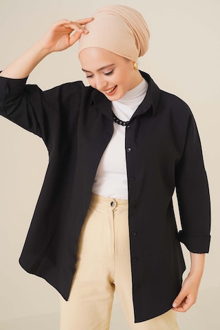 Bigdart 103901 Oversize Basic Tesettür Gömlek - Siyah 001