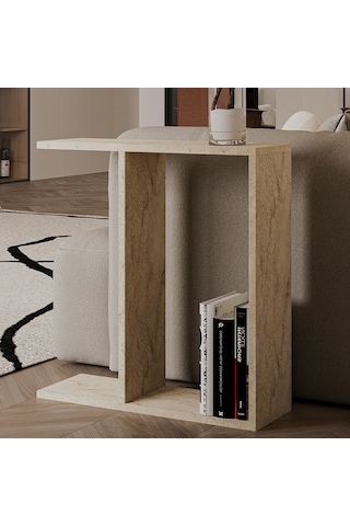 Lotus Modern Yan Sehpa Kitaplıklı Ve Dekoratif Tasarım Traverten Desen