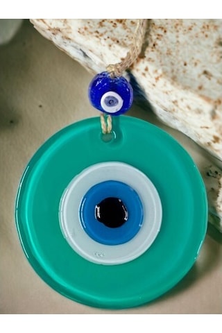 Yeşil Nazar Boncuklu Duvar Süsü 10 Cm Cam Duvar Dekoru - 90524842344271000f