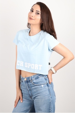 Kadın Kısa Kollu Crop Bluz Mavi