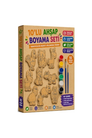 Ahşap Boyama Hayvanlar 10 Lu 1 Paket 10x15cm Set3 Ahşap Boyama 6 Renk Boya Resim Fırçası Etkinlik Çocuk Gelişim Motor
