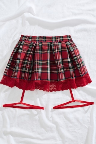 Merry See Pileli Dantelli Ekose Etek Jartiyer Detaylı Çok Renkli