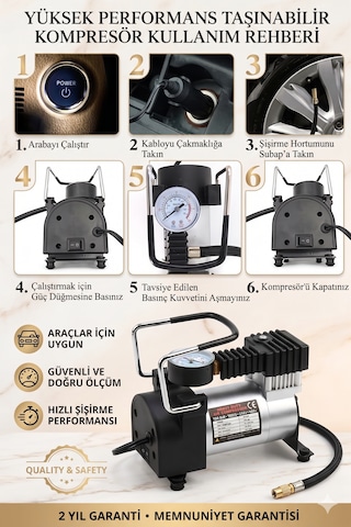 Profesyonel Metal Oto Araç Hava Kompresörü 12v Lastik Pompası 150psı 0 - 150 Psı 0 - 10 Bar