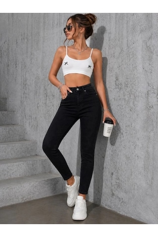 Valensdesign Kadın Dar Paça Kot Pantolon Siyah