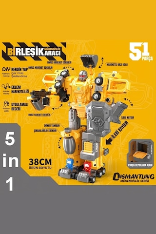 5 İn 1 Dönüşen Robot İş Makineleri Seti - Sök Tak Parçalanabilir Eğitici Oyuncak 51 Parça