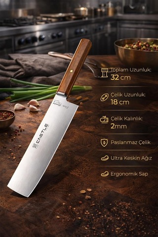 Elit Serisi Nakiri Ceviz Sap Uzak Doğu Mutfak Şef Bıçağı Et Ekmek Sebze Salata Şef Bıçak Lrg-741