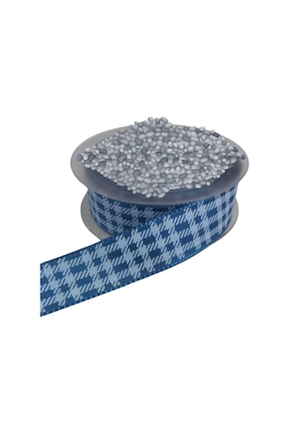 Tafta Ekoseli Kurdele 25 Mm İndigo 10 Metre