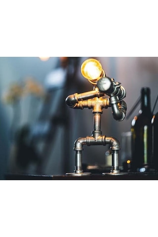 Borulardan Masa Lambası,endüstriyel Robot Lamba,hediyelik Rustik Siyah