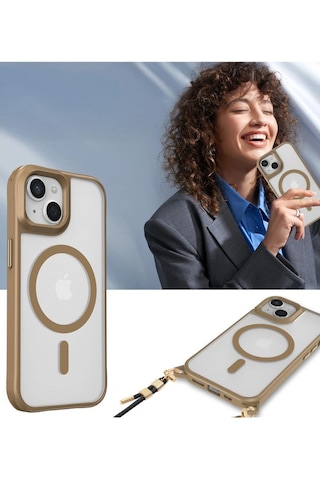 Apple, Uyumlu iPhone 15 Plus Kılıf Enka Magsafe Silikon Kılıf - Desert