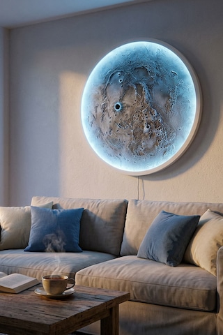 El Yapımı Ay Tablo, Rgb Led Aydınlatmalı Duvar Dekorasyonu, Işıklı Dolunay Tablo
