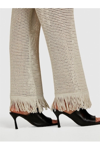 Sisley Viskoz Karışımlı Örgü Motifli Saçak Paça Coulotte Pantolon Kadın Gri Pantolon - 324p196pmf008 Bej