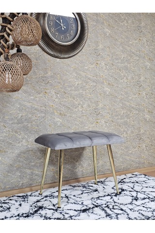 Zafir Gold Sivriltme Ayaklı 60 Cm Puf Bench - Puf - Bench - Oturak - Mutfak Oturağı - Antre Oturağı Gri