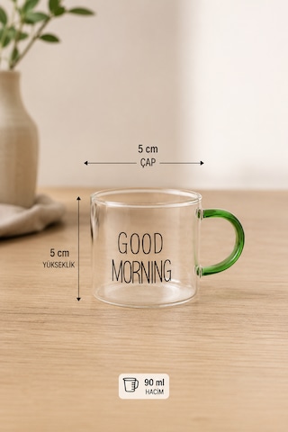 Good Morning 6'lı Borosilikat Cam Kahve Ve Çay Bardağı Seti 90 Ml Renkli Kulplu 6 Adet Çok renkli