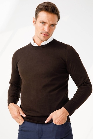 Desen Triko Erkek Basic Sıfır Yaka İnce Triko Kazak 02421603 Koyu Kahve Koyu Kahve