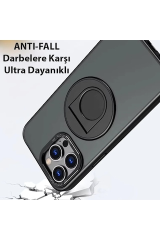 Ally İphone 14 Pro İçin Magsafe Uyumlu Yüzük Standlı Manyetik Silikon Kılıf- 5775 Gri