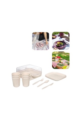 Piev Urve Kamp Seyahat Servis Piknik Seti 6 Kişilik Krem Çok Renkli