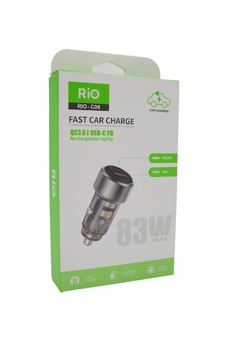 Rio Araç Şarjmatik Hem Usb-a 18w Hemde Type-c 65w Çıkışlı Araç Çakmaklık Girişli Hızlı Şarj
