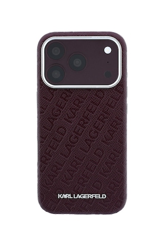 Apple Uyumlu iPhone 18 Pro Max Uyumlu Kılıf Karl Lagerfeld Lisanslı Damgalı Metal Yazı Logolu Grained Kapak Bordo