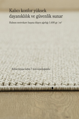 Naturel Bukleli Halı Krem Halı Salon Halısı Mutfak Halısı Yolluk Oeko-tex Sertifikalı Silinebilir