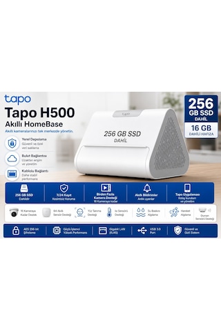 Tp-link Tapo H500-256gb Akıllı Homebase 16 Gb + 256 Gb Ssd 16 Kamera, 64 Sensör Destekli Yüz Tanıma Isı, Su Baskını, Kapı/pencere Ve Hareket Sensörleri Akıllı Ev Merkezi