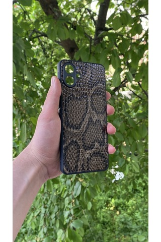 Samsung Uyumlu Galaxy A07 Yılan Desenli Kabartma Dokulu Kılıf Kahverengi