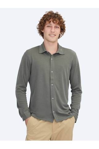 Haki Düz Regular Fit Casual Gömlek Haki