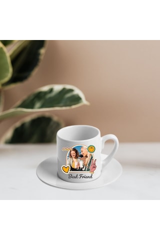 Best Friend Tasarımlı Fotoğraf Baskılı Türk Kahvesi Fincanı En Yakın Arkadaşa Hediye Beyaz