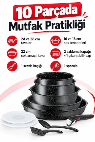 Ingenio Black Stone L3999402 Set 10 Parça- Induction Siyah