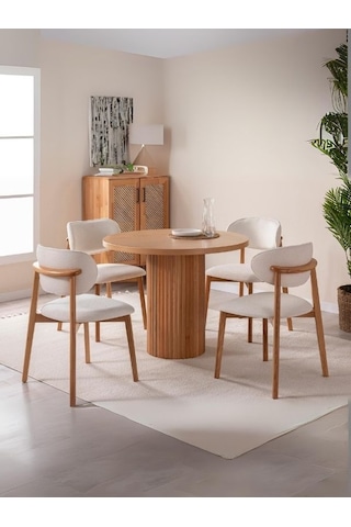 Boho İskandinav Natural Ahşap Masa Sandalye Takımı 90x90 Natural