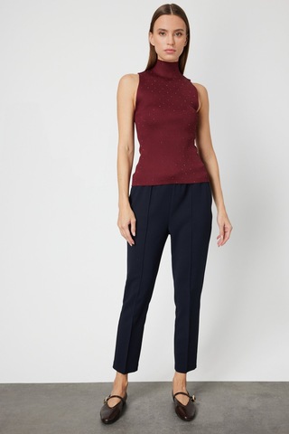 On Kadın Taşlı Kolsuz Triko Bluz 66375 Bordo Bordo