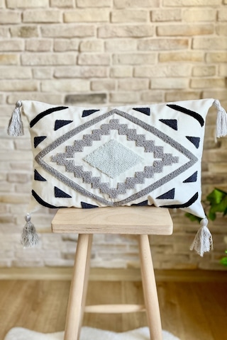 Swita Home Punch İşlemeli Tekli Dekoratif Özel Tasarım Kırlent Kılıfı Panç Koyu Gri