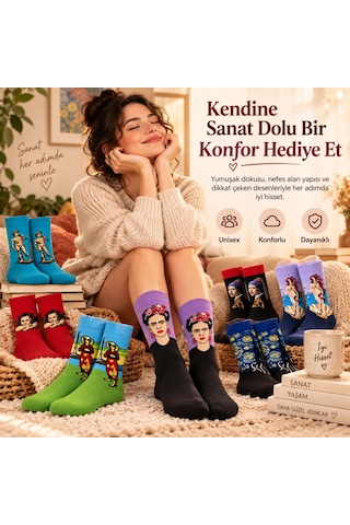 Çorap Giyim Unisex Çorap Sanat Temalı Renkli 7'li Set Portre Tablo Desenli Uzun Soket Günlük Eğlenceli Çorap Şık Çok Renkli