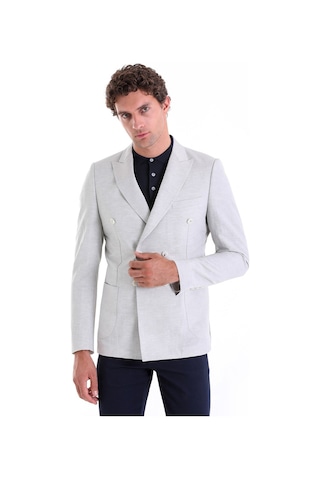 Hatemoğlu Gri Slim Fit Düz Sivri Yaka Kruvaze Casual Ceket Gri