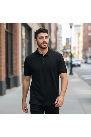 Bite Nose Renk Seçenekli Erkek Polo Yaka Tişört Günlük & Şık Pamuklu Slim Fit Siyah
