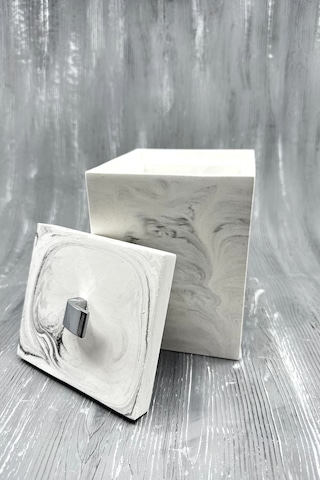 Mermer Desenli Banyo Tuvalet Wc Mini Boy Beton Çöp Kovası 2 Litre Mermer Deseni