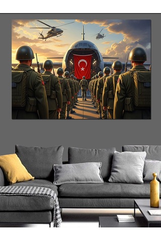 Ahşap Tablo Türk Bayraklı Askerler Ve Operasyon