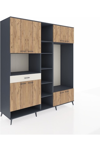 Kronos Dolap 12 Raflı Tek Çekmeceli 8 Kapaklı 220x59x243 Antrasit-çam/aytaşı Atlas Çam/aytası