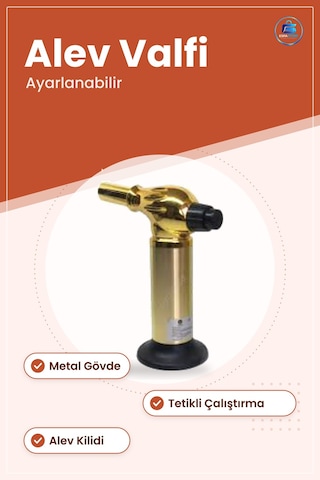 Pürmüz Ocak Çakmаğı Nargile Ayarlanabilir Alev Valfi Metal Gövde Gold