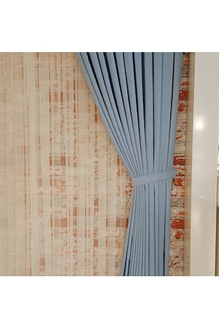 Bebe Mavisi Renk Fon Kadife Perde Çift Kanat 1/3 Sık Pileli Dikim V-32 Bebek Mavisi