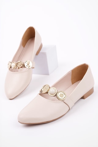 Muggo Poena Broş Detaylı Tek Bantlı Günlük Kadın Babet Ten