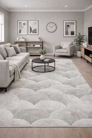 Salon Halısı 6024 Gri Kaymaz Taban Yıkanabilir Leke Tutmaz Özel Ölçü Zarif Tasarım Gri - 844319825 Gri