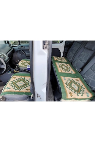Reversible Oto Koltuk Kilim Seti 3 Parça Makine Dokuma Akrilik & Polyester Saçaklı - Yeşil
